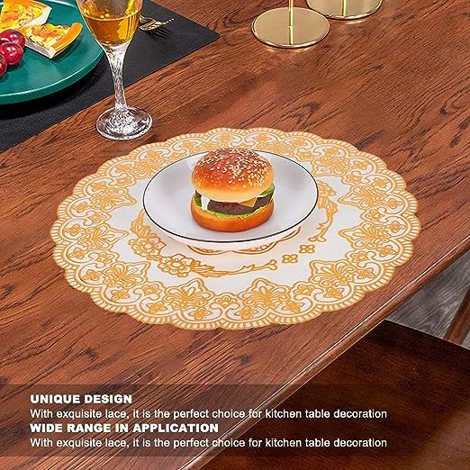 Gold lace Placemats Gold Lace PVC Table Mats, Round Coffee Cup Mat
